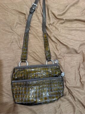 Brighton Olive Croc-Embossed Crossbody Bag